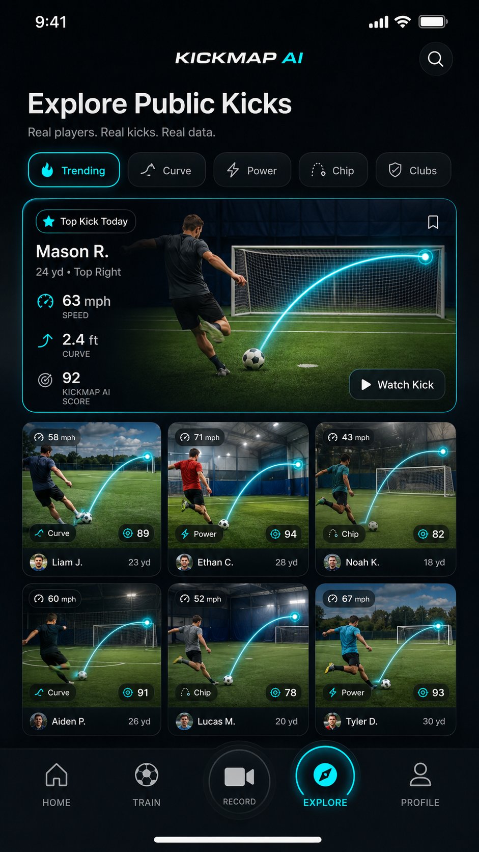 KickMap AI Explore Public Kicks concept interface