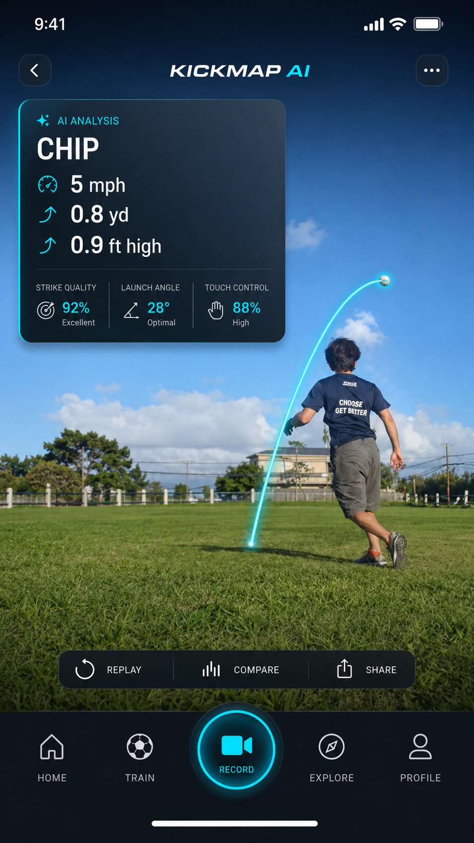 Authentic KickMap AI Kick Analysis interface showing ball-flight information.