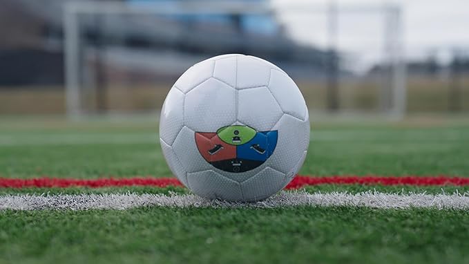 Authentic KickMap Trainer visual strike map applied to a soccer ball